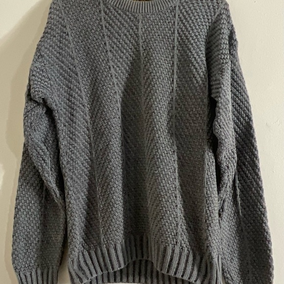 Eddie Bauer Black Label Steel Gray Cable Knit Men Size Medium Pull Over Sweater - Picture 3 of 7